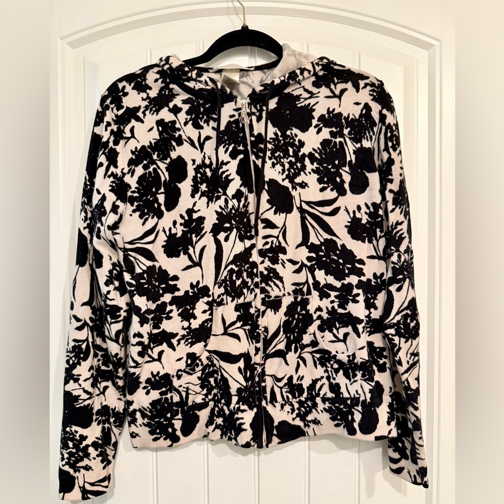 Lillian Nicole 100% Cotton Black Floral Zip-Front Hoodie